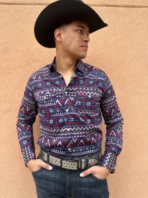 Men’s Navy Blue Aztec Digital Print Shirt