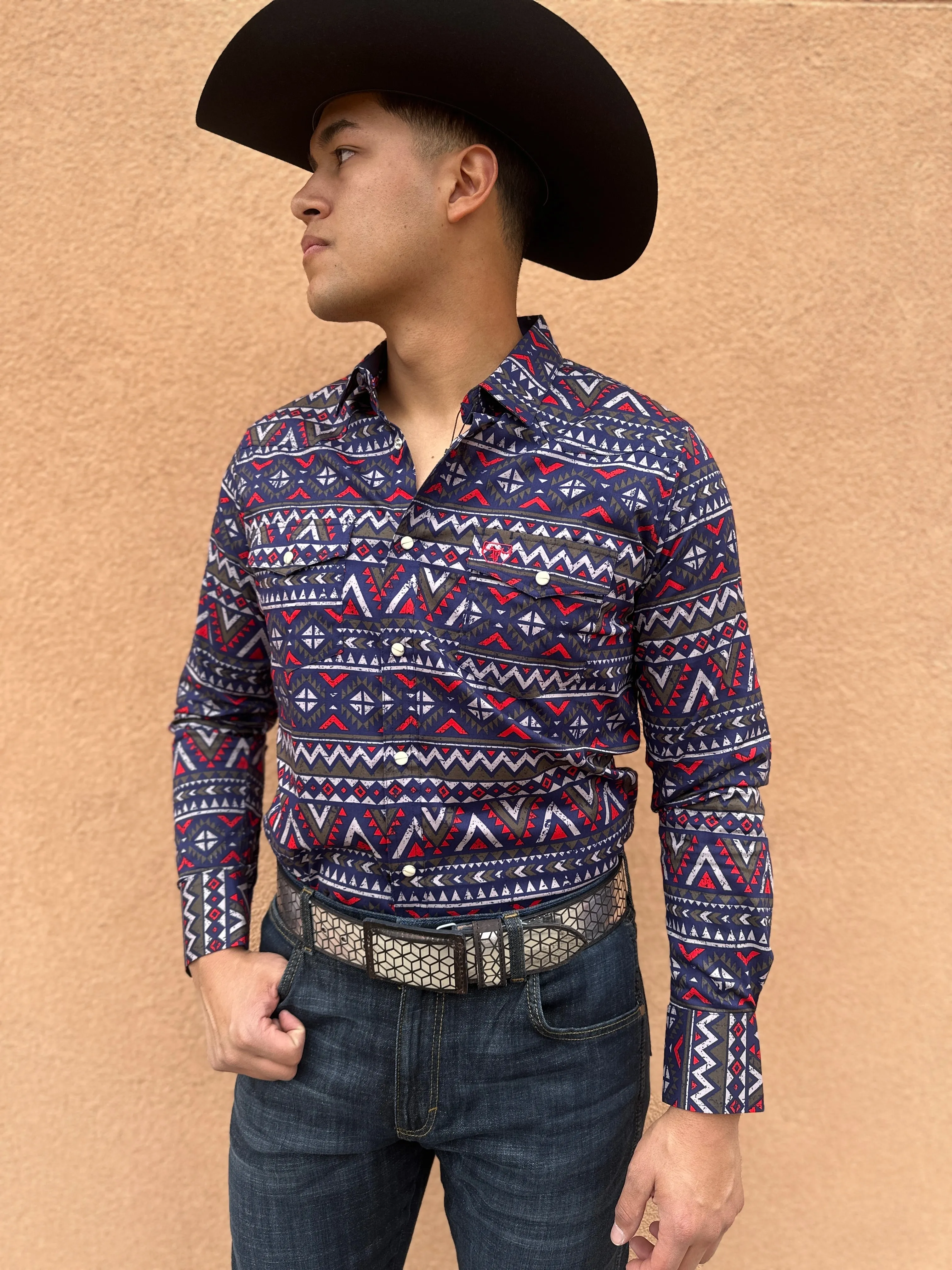 Men’s Navy Blue Aztec Digital Print Shirt