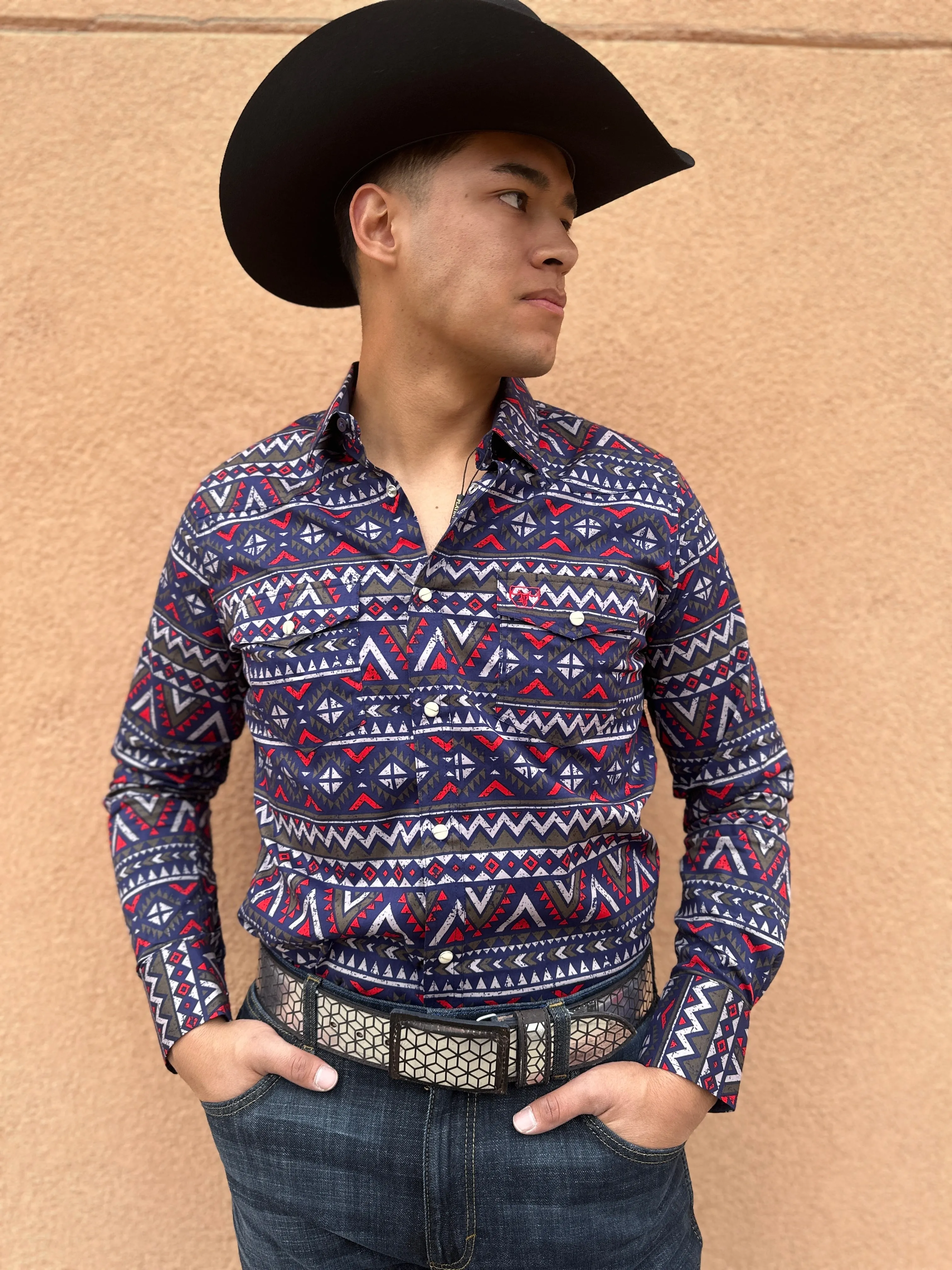 Men’s Navy Blue Aztec Digital Print Shirt