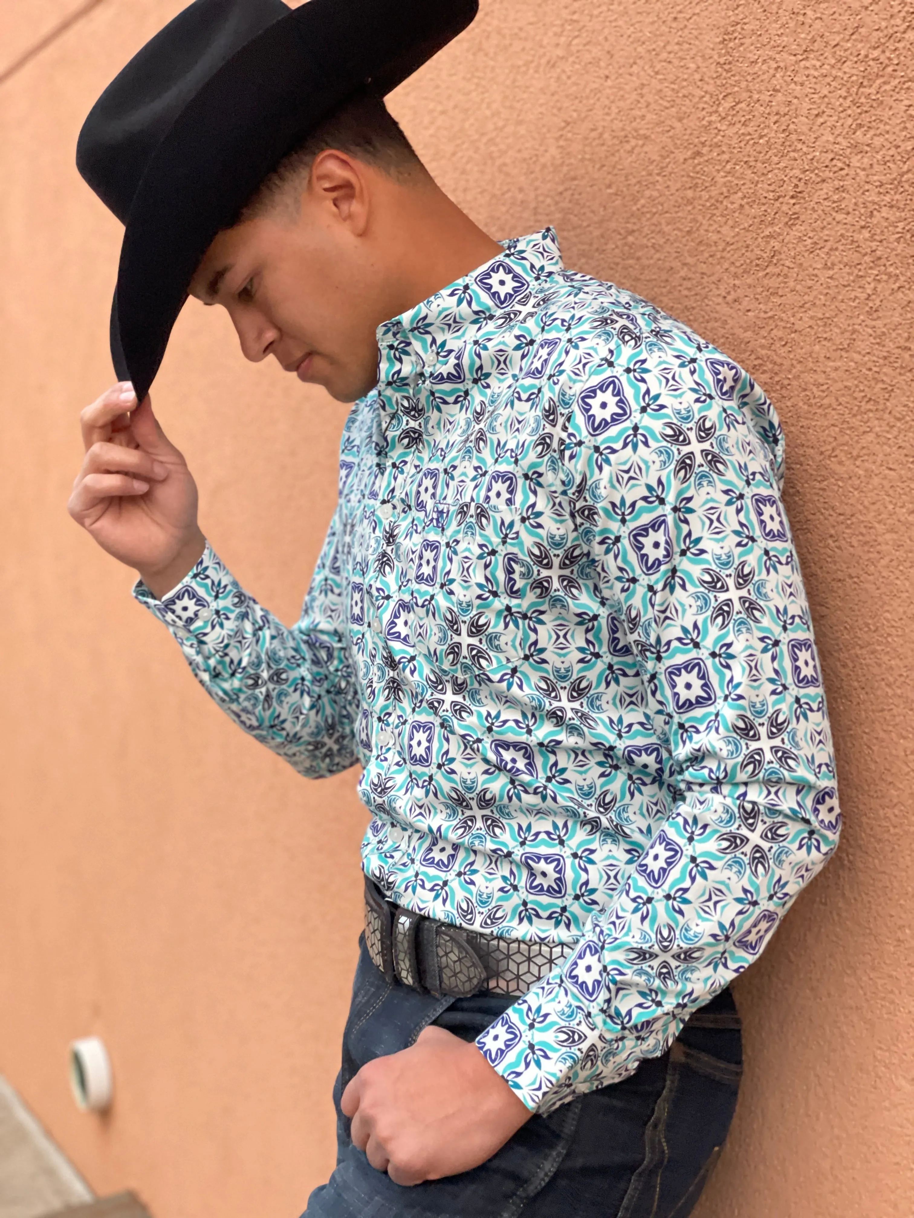 Men’s Platini Aqua Blue Print Shirt
