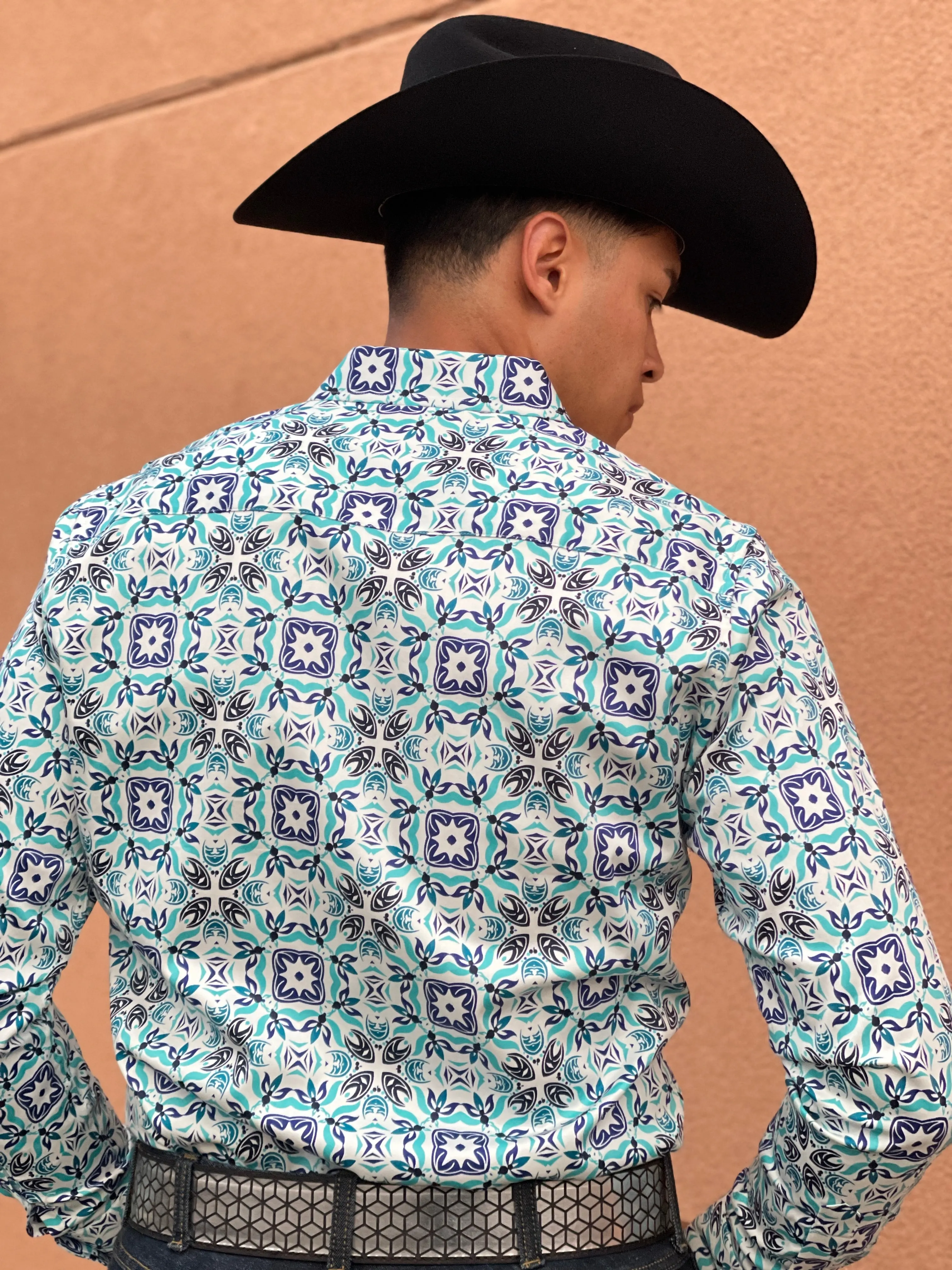 Men’s Platini Aqua Blue Print Shirt