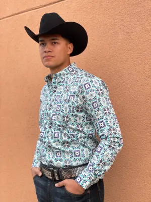 Men’s Platini Aqua Blue Print Shirt