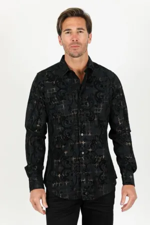 Men’s Platini Black/Gold Velvet Design Shirt