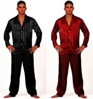Mens Silk Satin Pajamas Set Pajama Pyjamas Set Sleepwear Set Loungewear S,M,L,XL,2XL,3XL,4XL Plus Striped Black