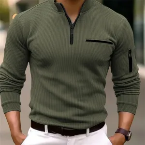 Men’s Striped Polo Shirt with Zippered Sleeves