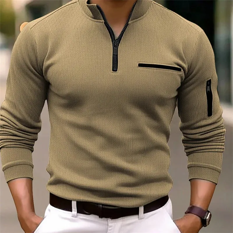 Men’s Striped Polo Shirt with Zippered Sleeves