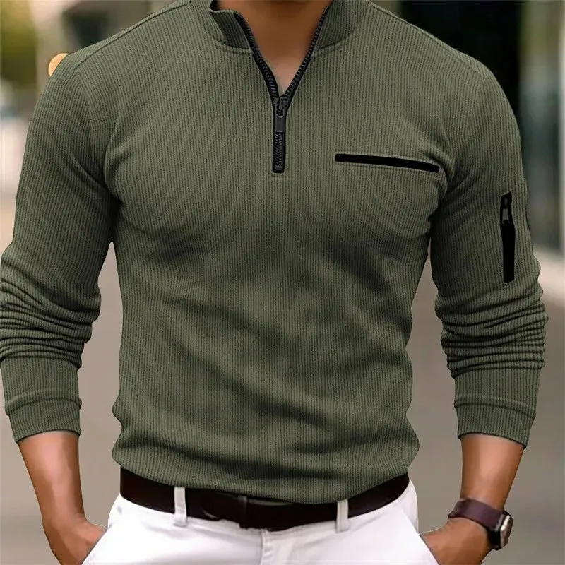 Men’s Striped Polo Shirt with Zippered Sleeves