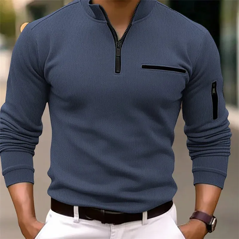 Men’s Striped Polo Shirt with Zippered Sleeves