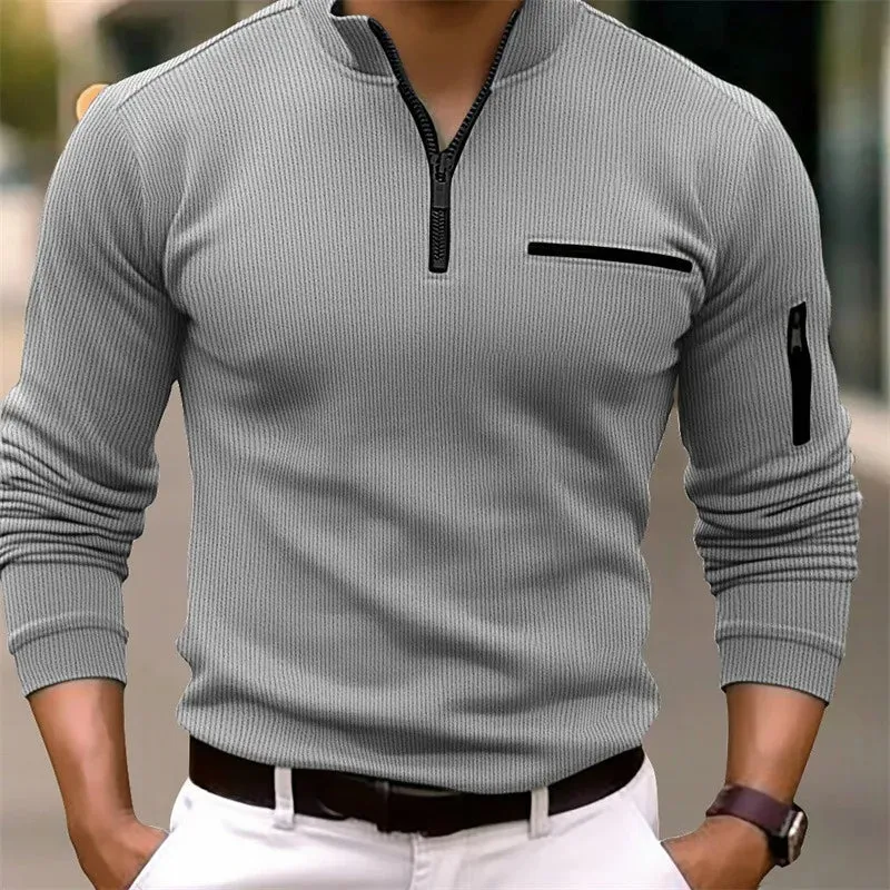 Men’s Striped Polo Shirt with Zippered Sleeves