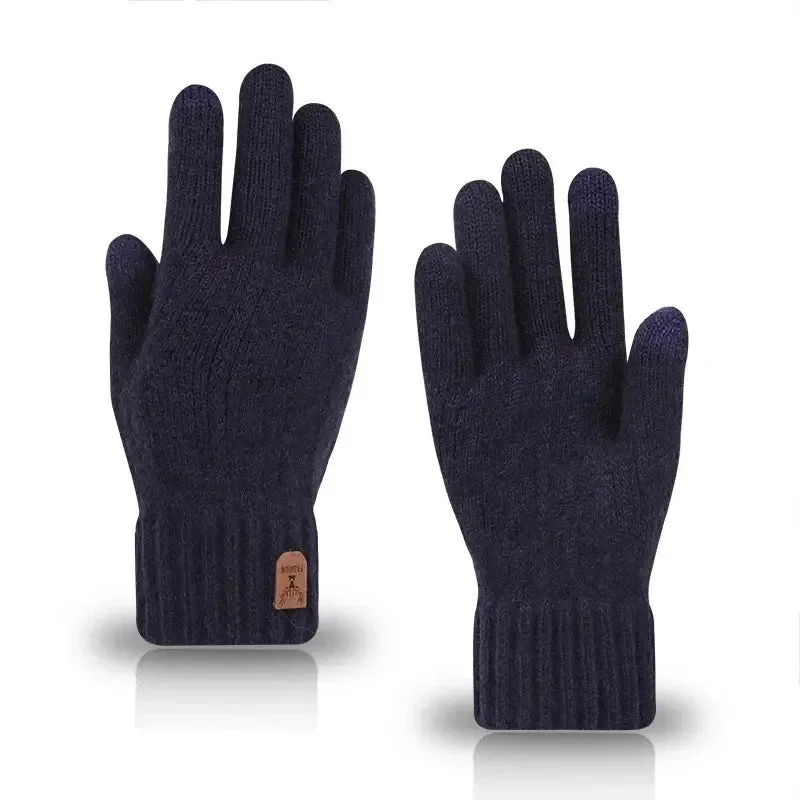 Men's Winter Touchscreen Gloves - Warm Fleece-Lined Wool Knit
