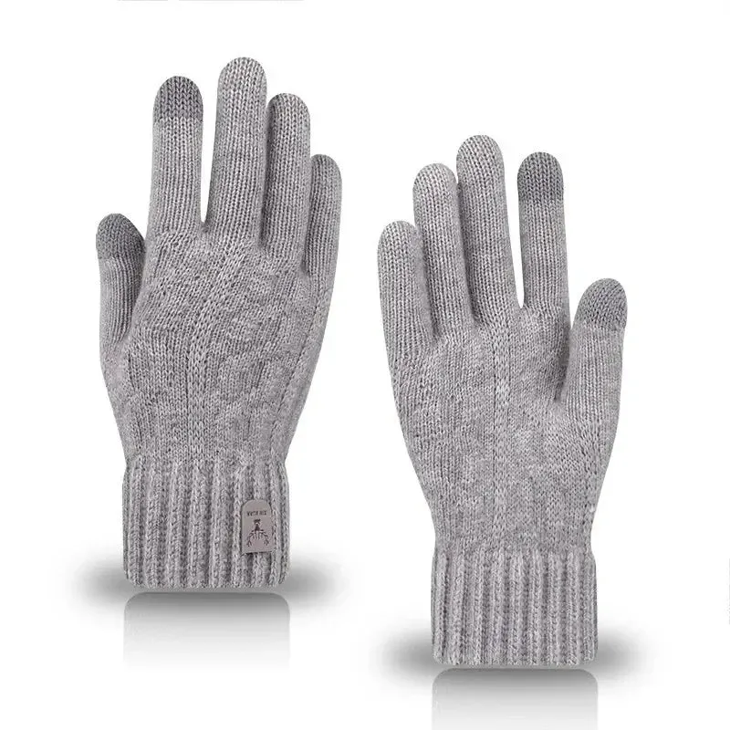 Men's Winter Touchscreen Gloves - Warm Fleece-Lined Wool Knit