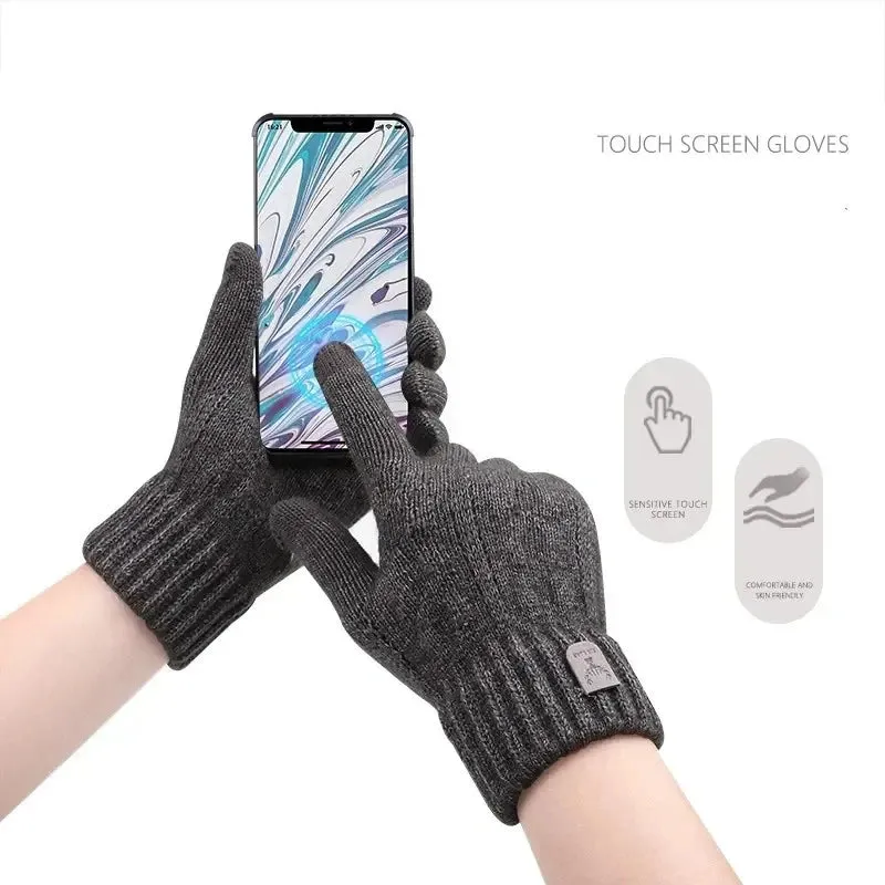 Men's Winter Touchscreen Gloves - Warm Fleece-Lined Wool Knit