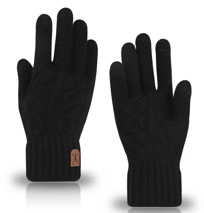 Men's Winter Touchscreen Gloves - Warm Fleece-Lined Wool Knit