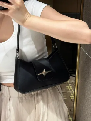Metal Decor Stylish Shoulder Bag - Black- FD ⚡