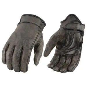 MG7512 Men's Brown Leather Gel Padded Palm Short Wrist Motorcycle Hand Gloves W/ ‘Full Panel Cover’