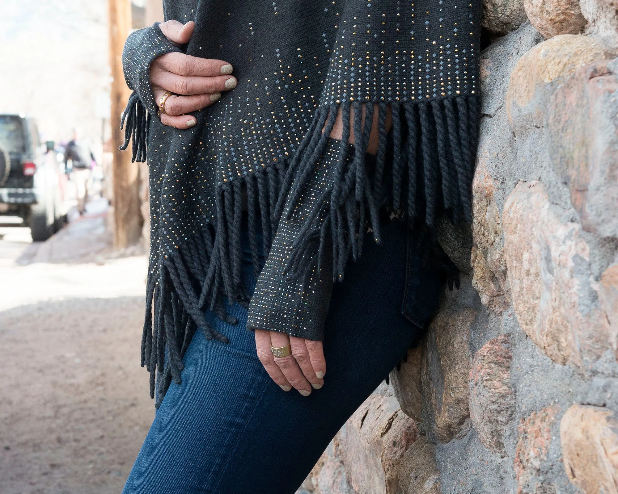Mid Length Static Fringe Fingerless Gloves (sale)