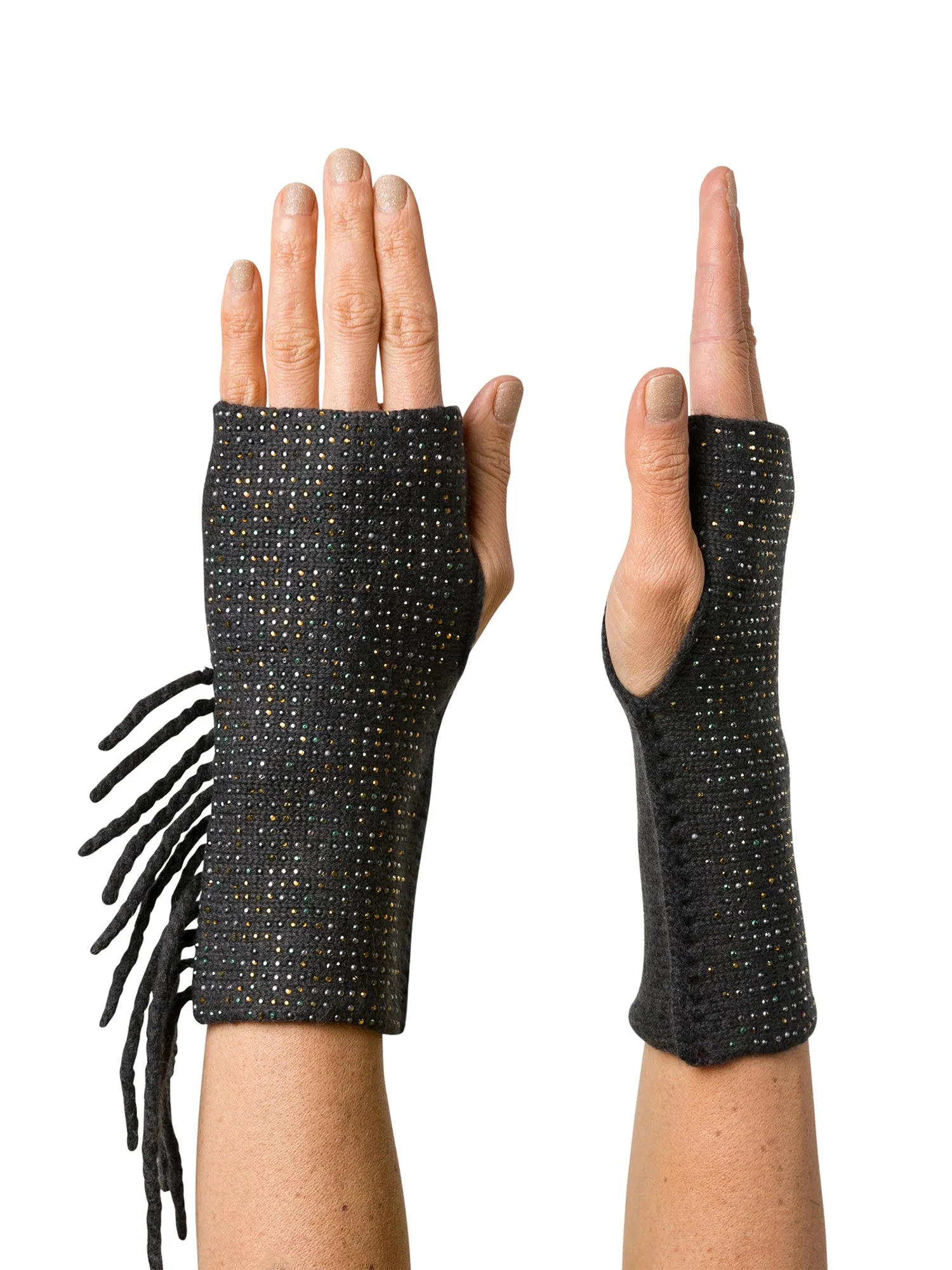 Mid Length Static Fringe Fingerless Gloves (sale)