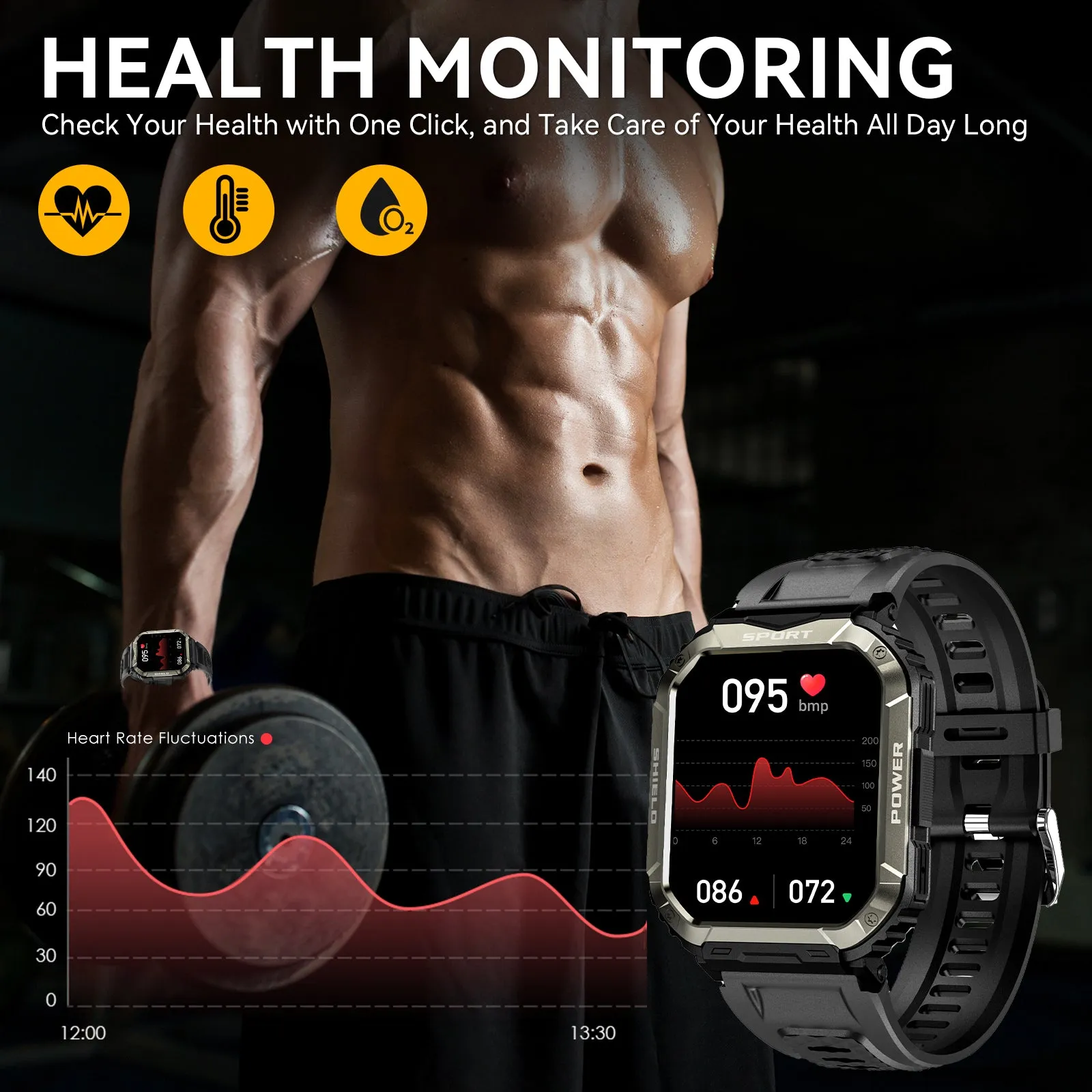 Military Smart Watch for Men (Answer/Dial Calls), 1.83" Touch Screen Tactical Smartwatch for Android Phones iPhone, Tough Rugged Outdoor Sports Fitness Tracker with Heart Rate/SpO2/Sleep