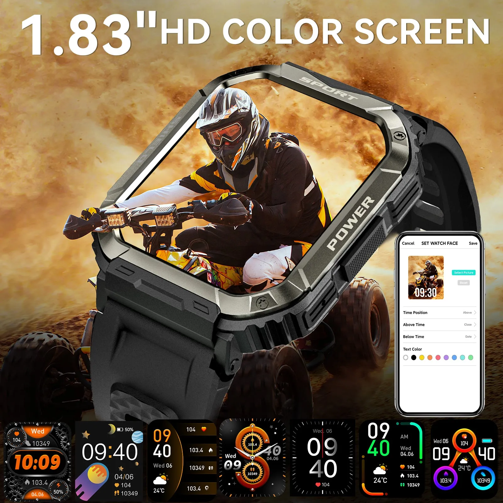Military Smart Watch for Men (Answer/Dial Calls), 1.83" Touch Screen Tactical Smartwatch for Android Phones iPhone, Tough Rugged Outdoor Sports Fitness Tracker with Heart Rate/SpO2/Sleep