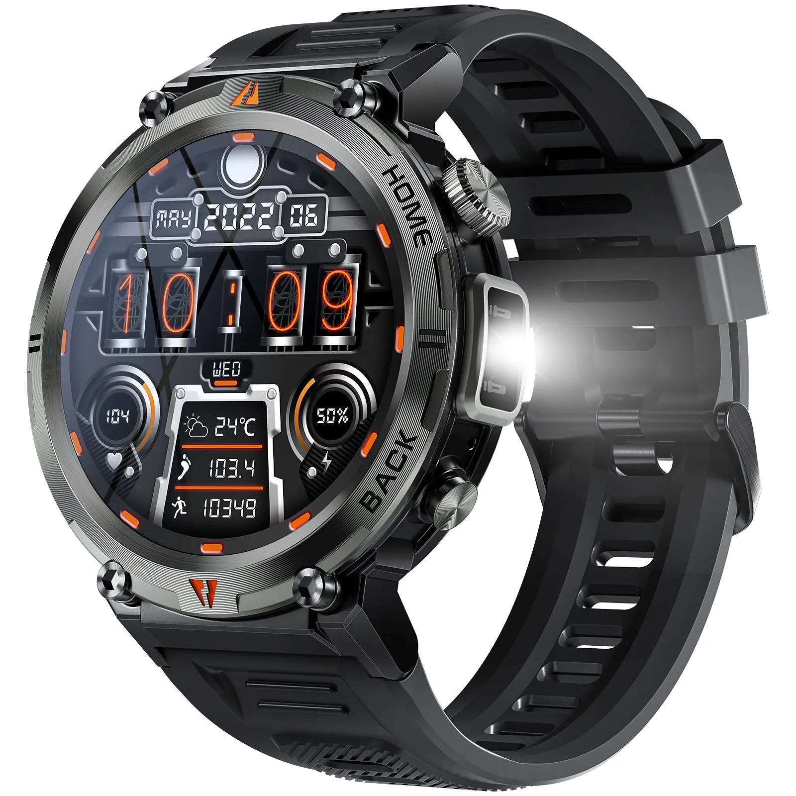 Military Smart Watch with LED Flashlight for Men Bluetooth Call 1.45" Big Screen Rugged Tactical Smartwatch Compatible with iPhone Android Phones Outdoor Fitness Tracker Watch with Heart Rate Sleep Monitor Pedometer