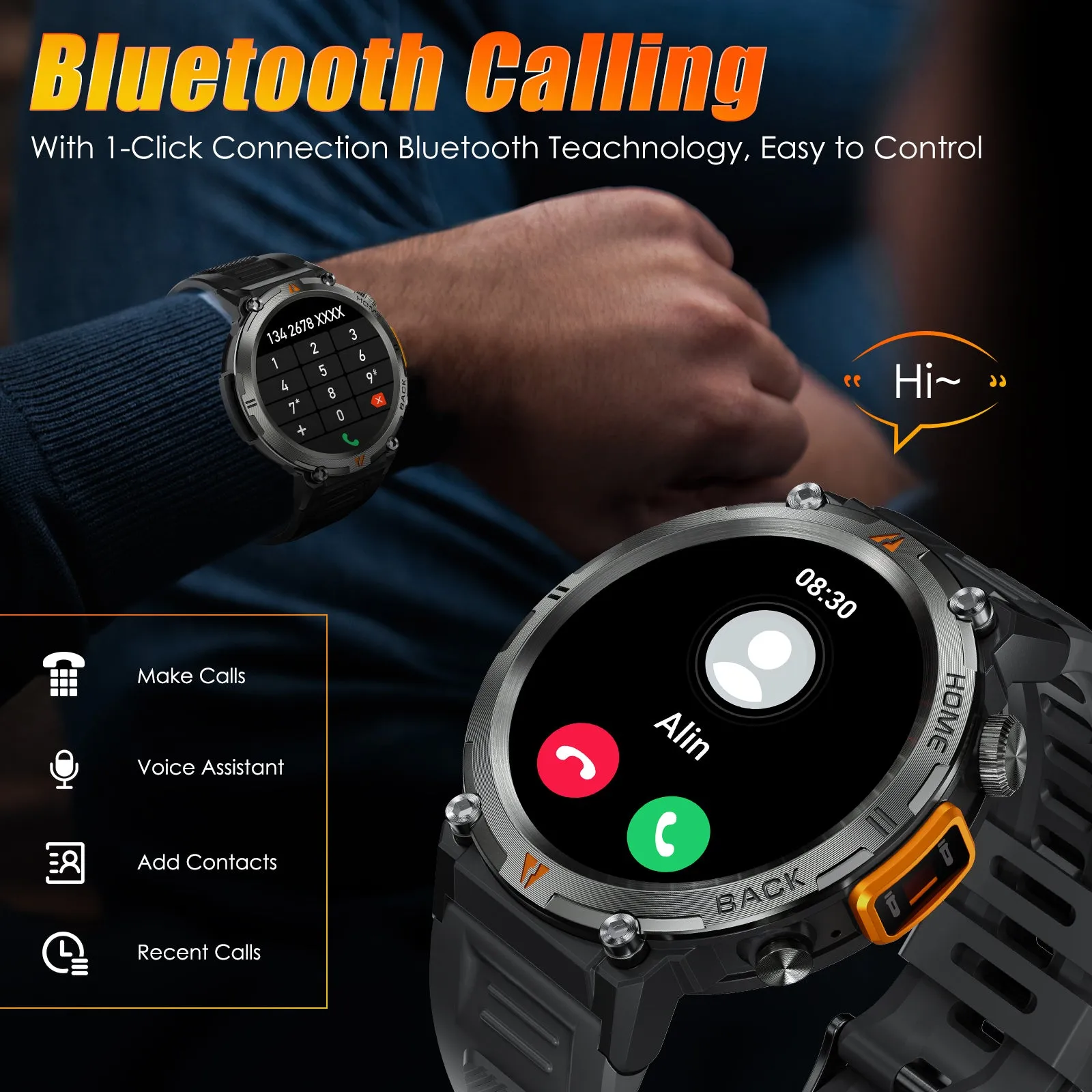 Military Smart Watch with LED Flashlight for Men Bluetooth Call 1.45" Big Screen Rugged Tactical Smartwatch Compatible with iPhone Android Phones Outdoor Fitness Tracker Watch with Heart Rate Sleep Monitor Pedometer