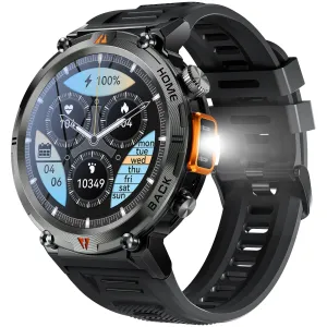 Military Smart Watch with LED Flashlight for Men Bluetooth Call 1.45" Big Screen Rugged Tactical Smartwatch Compatible with iPhone Android Phones Outdoor Fitness Tracker Watch with Heart Rate Sleep Monitor Pedometer