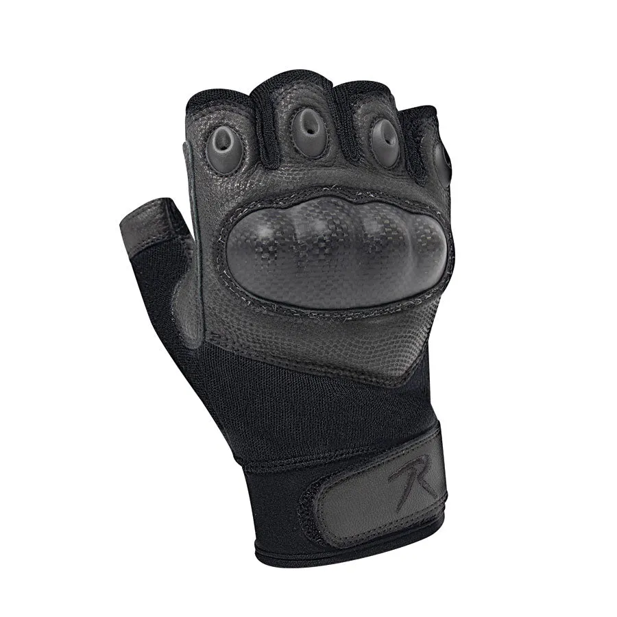 Milspec Fingerless Cut Resistant Carbon Hard Knuckle Gloves - Black