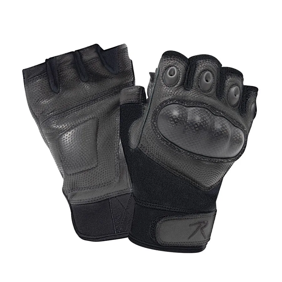 Milspec Fingerless Cut Resistant Carbon Hard Knuckle Gloves - Black