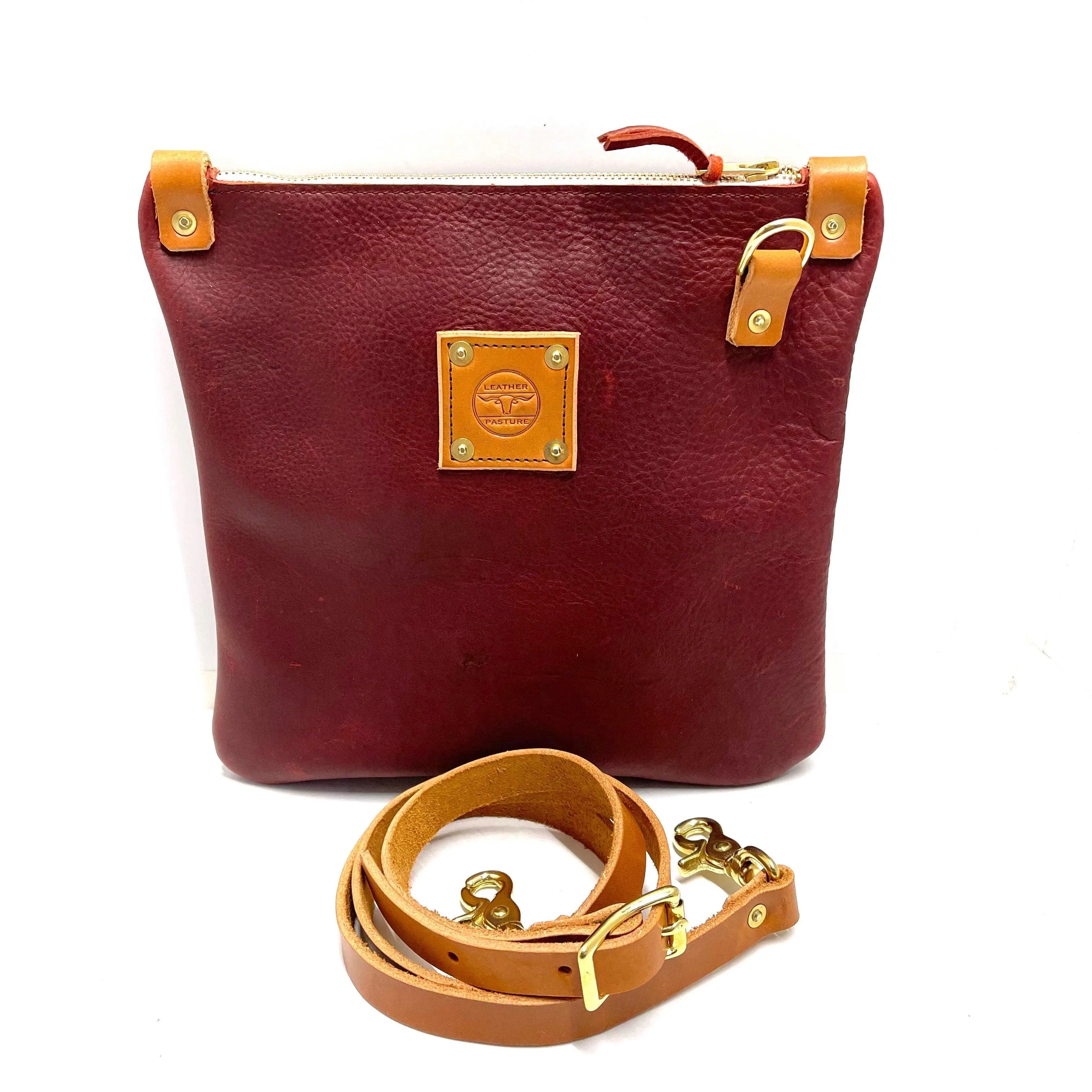 Mini Leather Messenger in Merlot