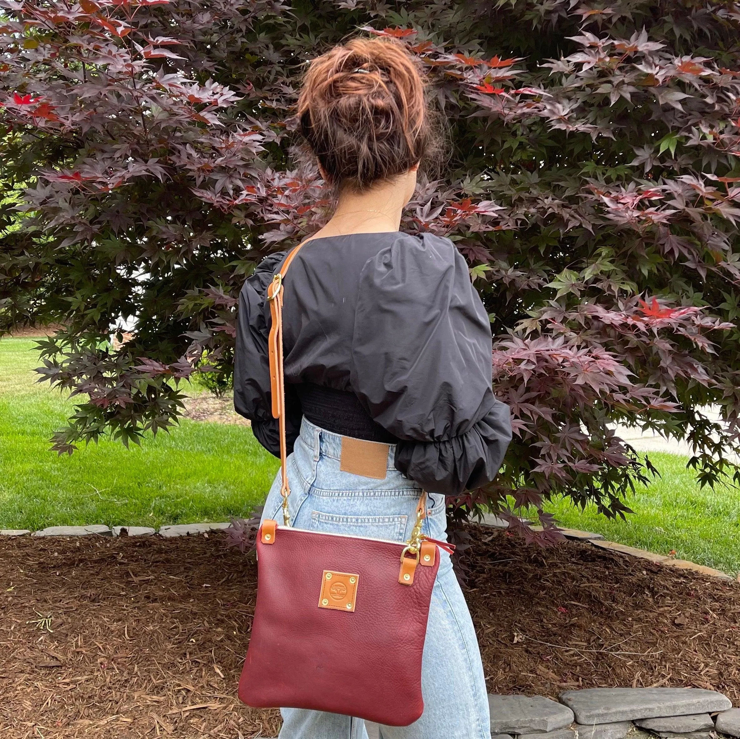 Mini Leather Messenger in Merlot