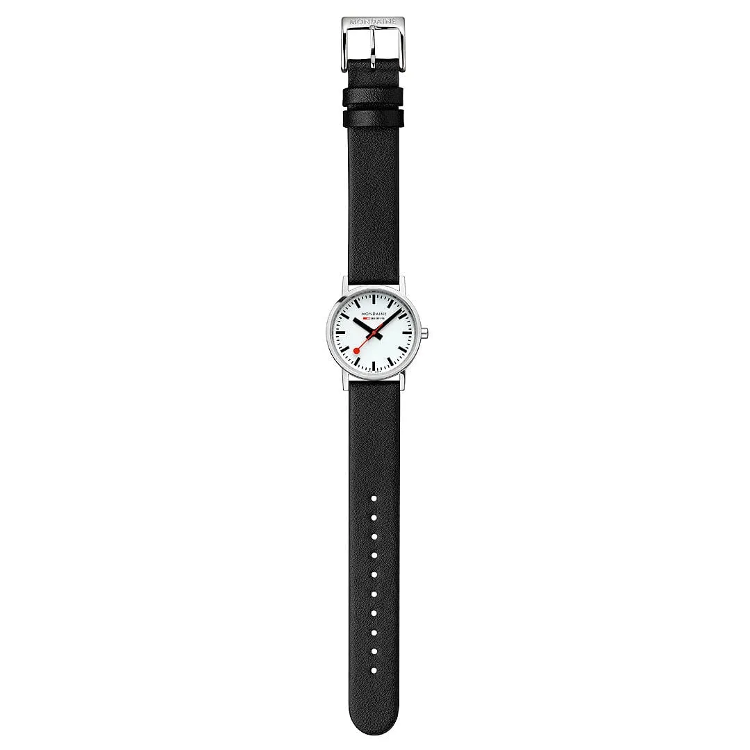 Mondaine CLASSIC BLACK VEGAN GRAPE LEATHER, 30 MM