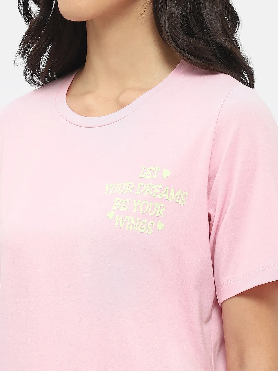 mSECRET Typography Pink Sleep Shirt with Pajama Nightsuit