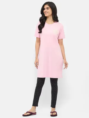 mSECRET Typography Pink Sleep Shirt with Pajama Nightsuit