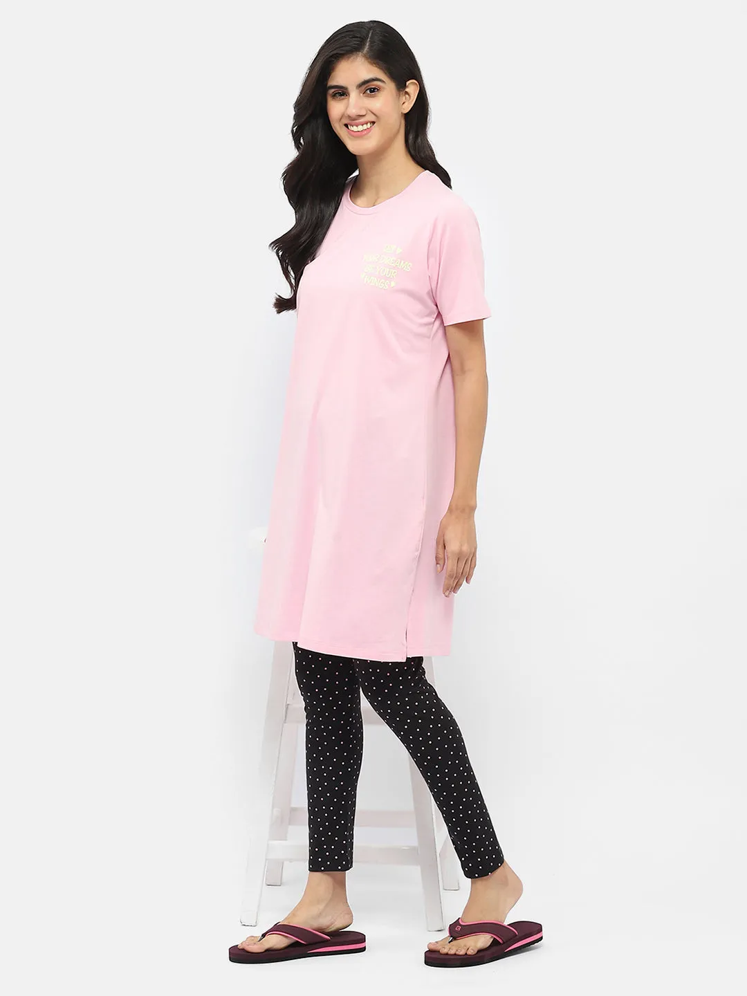 mSECRET Typography Pink Sleep Shirt with Pajama Nightsuit