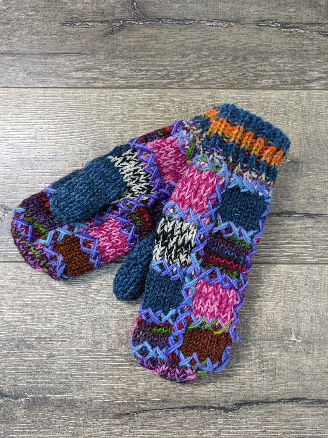 Multi Patchwork Wool Mittens