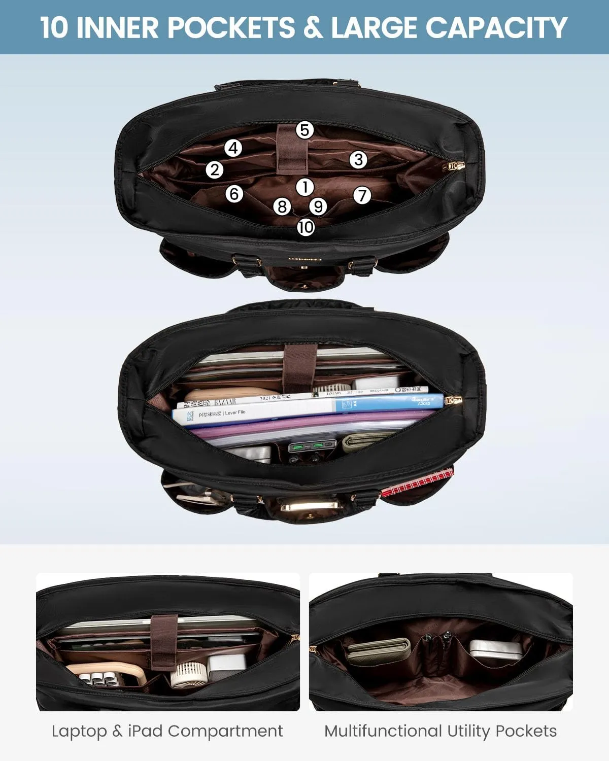 Multi-Pocket Laptop Tote Bag, 15.6¡° 17.3¡±