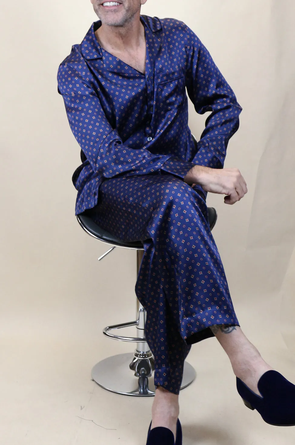 Navy Silk Pajama Set