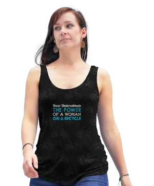 Never Underestimate The Power Of A Woman On A Bicycle Racerback Tank Top