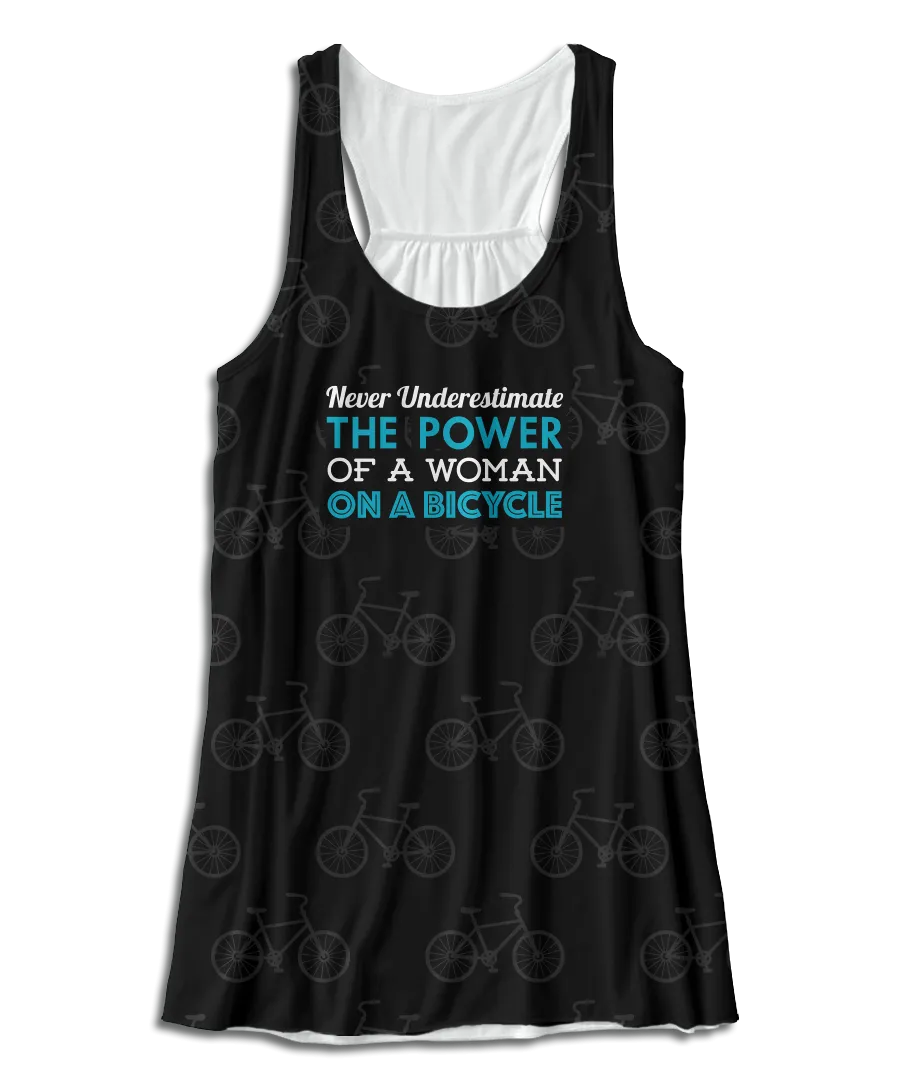 Never Underestimate The Power Of A Woman On A Bicycle Racerback Tank Top