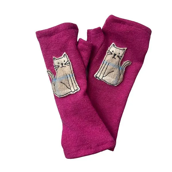 NEW! Cashmere Fingerless Gloves with Cat by Sardine Clothing Co.