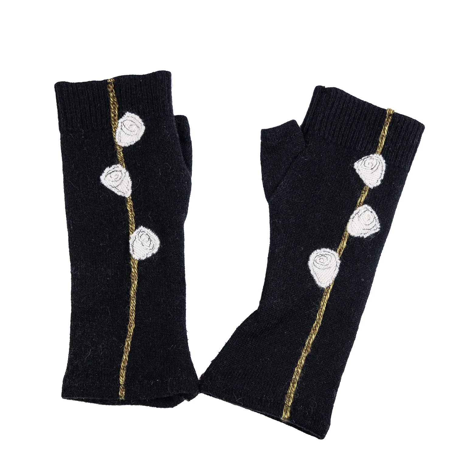 NEW! Cashmere Fingerless Gloves with Rosebuds by Sardine