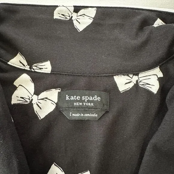 NEW Kate Spade NY Pajama Top Jersey Bow Black White Shirt Sleeve Loungewear sz L