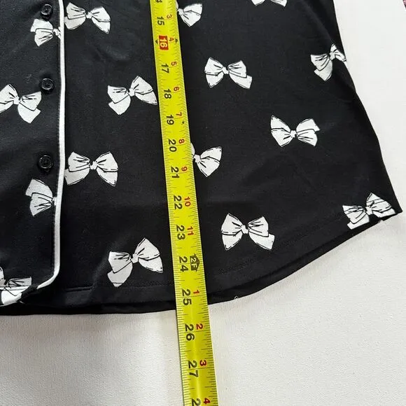 NEW Kate Spade NY Pajama Top Jersey Bow Black White Shirt Sleeve Loungewear sz L