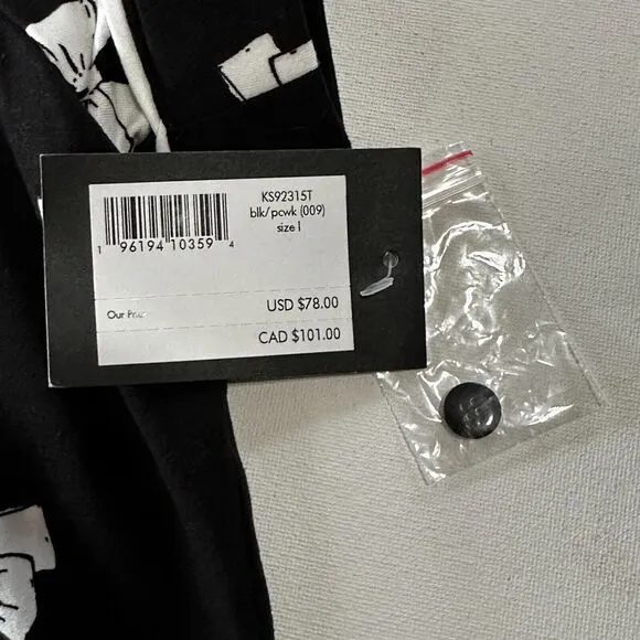 NEW Kate Spade NY Pajama Top Jersey Bow Black White Shirt Sleeve Loungewear sz L