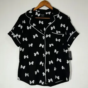 NEW Kate Spade NY Pajama Top Jersey Bow Black White Shirt Sleeve Loungewear sz L