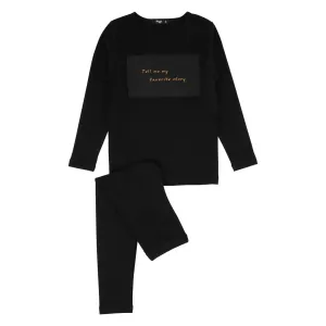 Noggi Black Linen Patch Loungewear Set