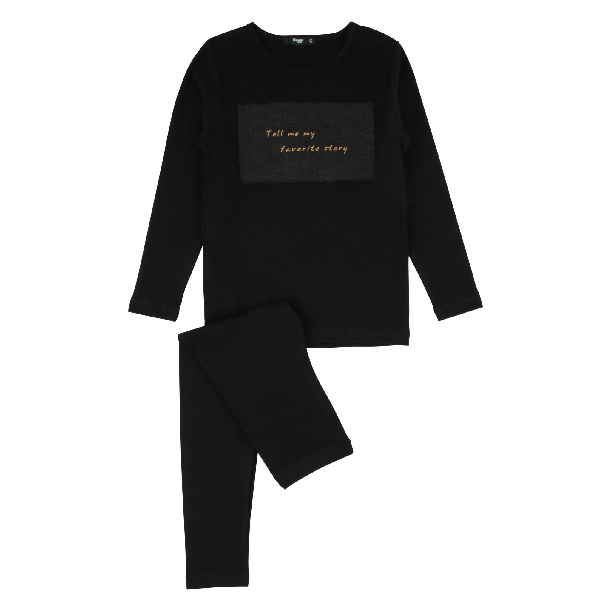 Noggi Black Linen Patch Loungewear Set