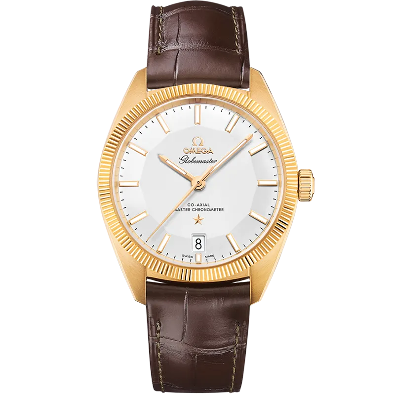 Omega Constellation Globemaster 39 mm, yellow gold on leather strap