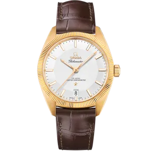 Omega Constellation Globemaster 39 mm, yellow gold on leather strap