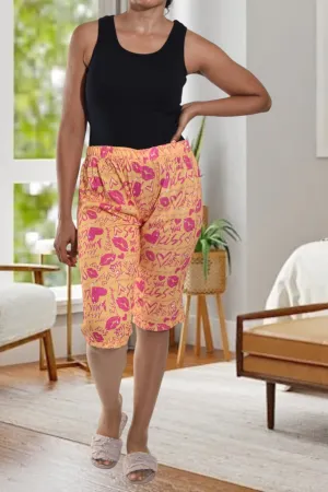 Orange Printed Sleep 3/4 Pants